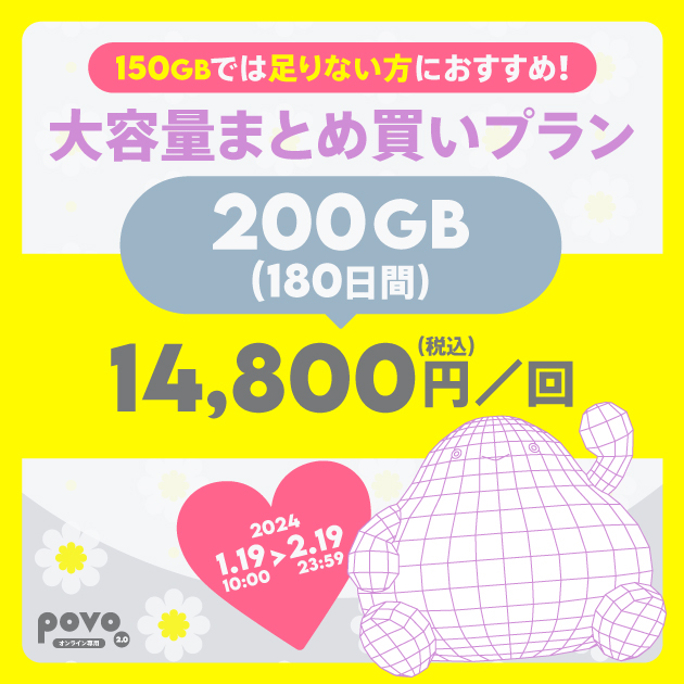 【期間限定】データ追加200GB(180日間)