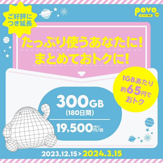 【期間限定】データ追加300GB(180日間)