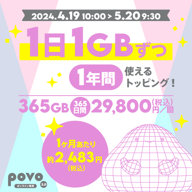 【期間限定】データ追加365GB(365日間)