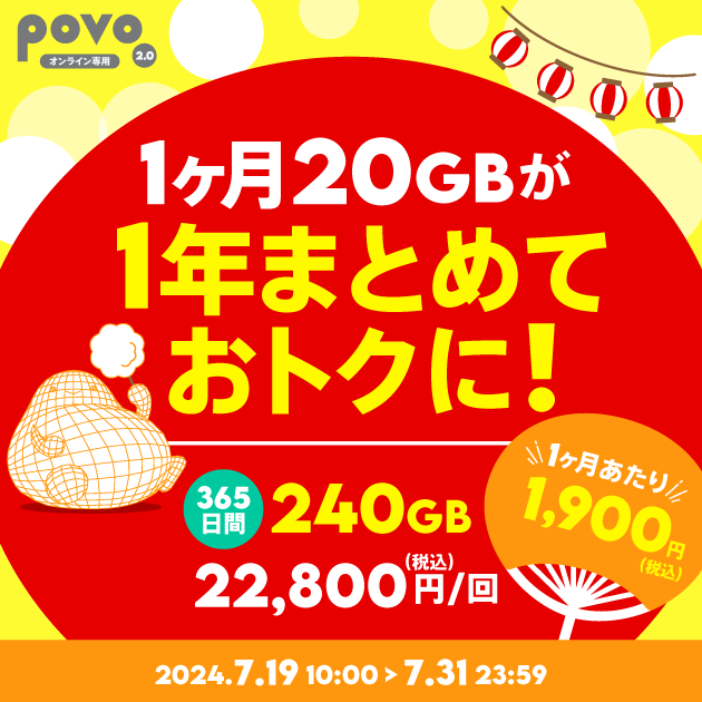 【期間限定】データ追加240GB(365日間)