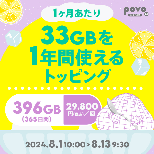 【期間限定】データ追加396GB(365日間)