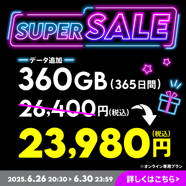 【スーパーセール】データ追加360GB(365日間)