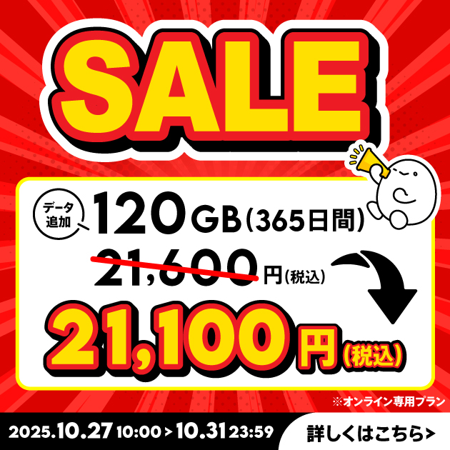 【セール】データ追加120GB(365日間)