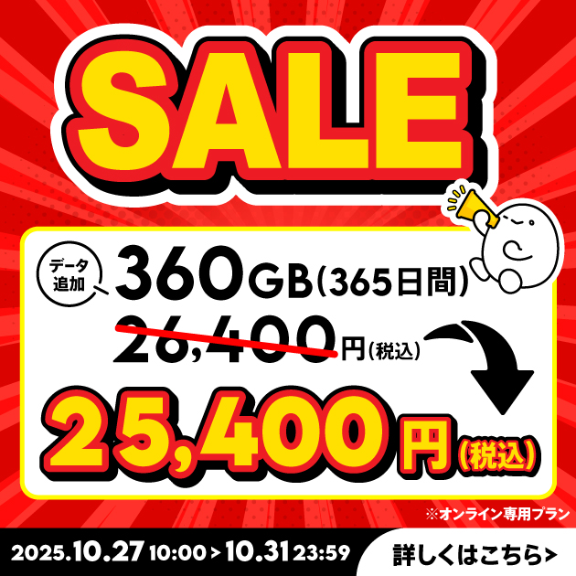 【セール】データ追加360GB(365日間)