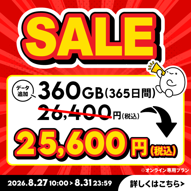 【セール】データ追加360GB(365日間)