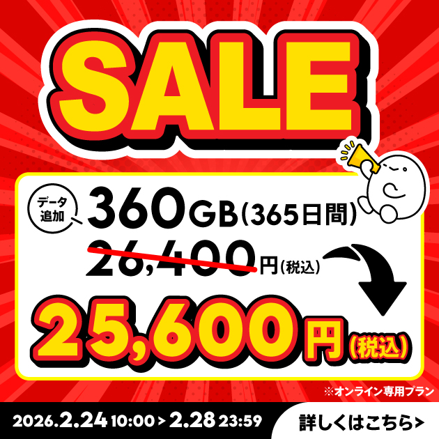 【セール】データ追加360GB(365日間)