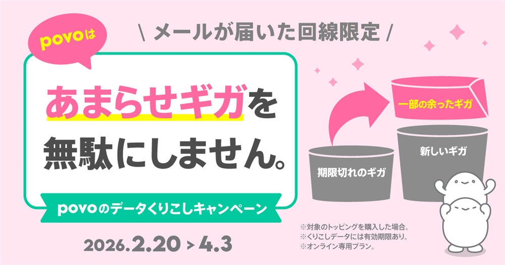 povoのデータくりこしキャンペーン(1年間トッピングご利用の方)