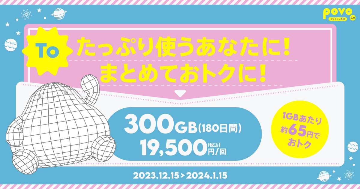 【期間限定】データ追加300GB（180日間）