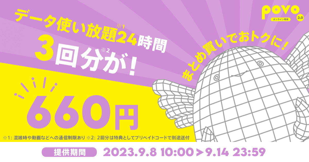 データ使い放題24時間3回分が!まとめ買いでおトクに!660円