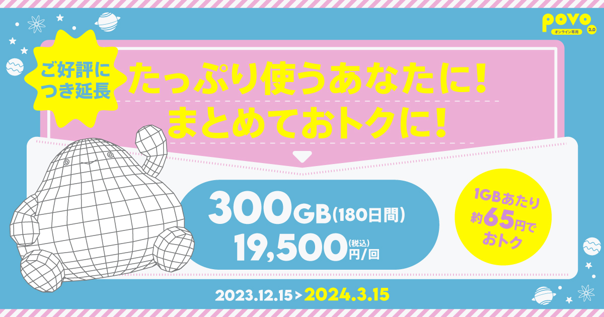 【期間限定】データ追加300GB（180日間）