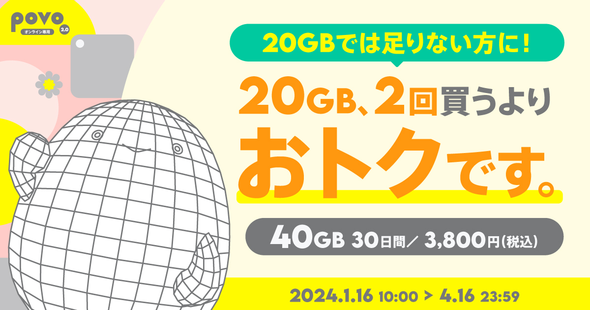 【期間限定】データ追加40GB（30日間）