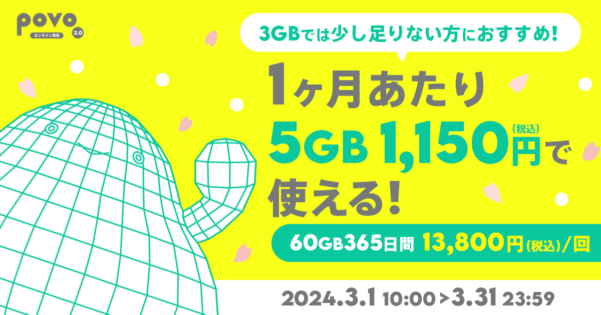 【期間限定】データ追加60GB（365日間）