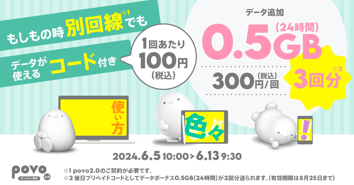 【特典対象】データ追加0.5GB（24時間）3回分