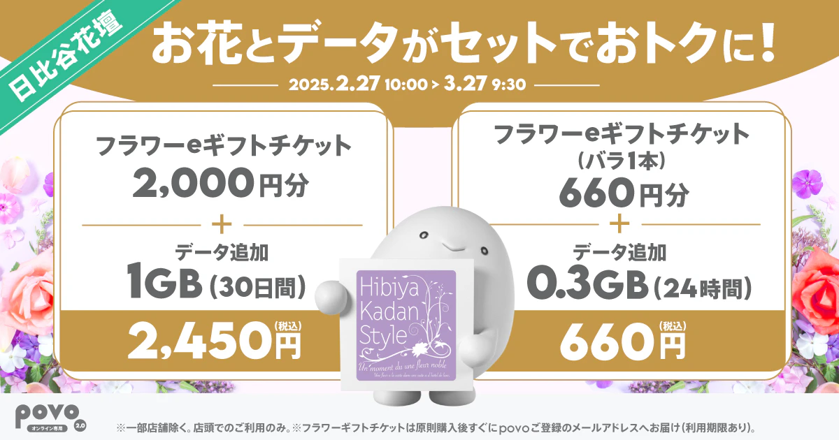 日比谷花壇フラワーeギフトチケットとデータのセットトッピング