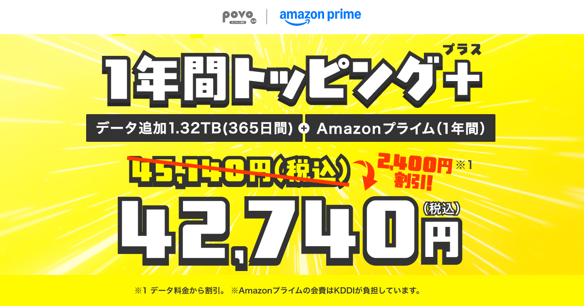 データ追加1.32TB(365日間)+Amazonプライム(1年間) | 基本料ゼロから