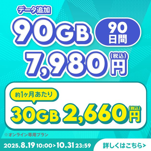 【期間限定】データ追加90GB(90日間)