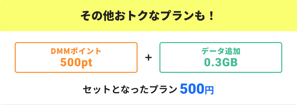 その他おトクなプランも！DMMポイント500pt＋データ追加0.3GB セットとなったプラン500円