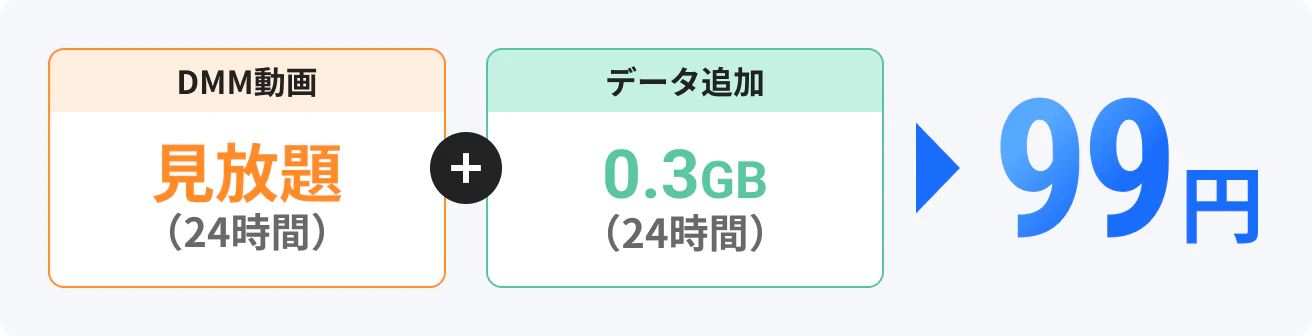 DMM動画見放題(24時間)＋データ追加0.3GB(24時間)99円
